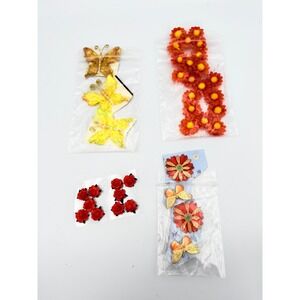 Michaels Craft Embellishments Lot Butterflies Orange Daisies Red Roses Floral